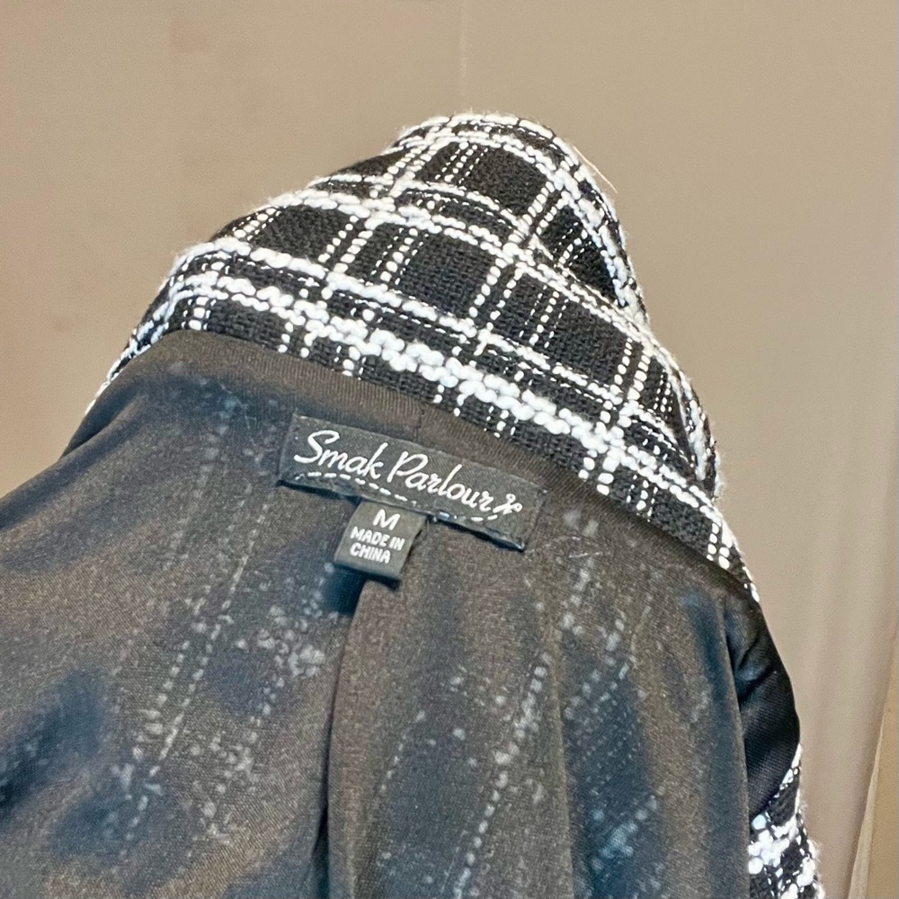 Black & White Plaid Double-Breasted Blazer Dress - Picture 5 of 6